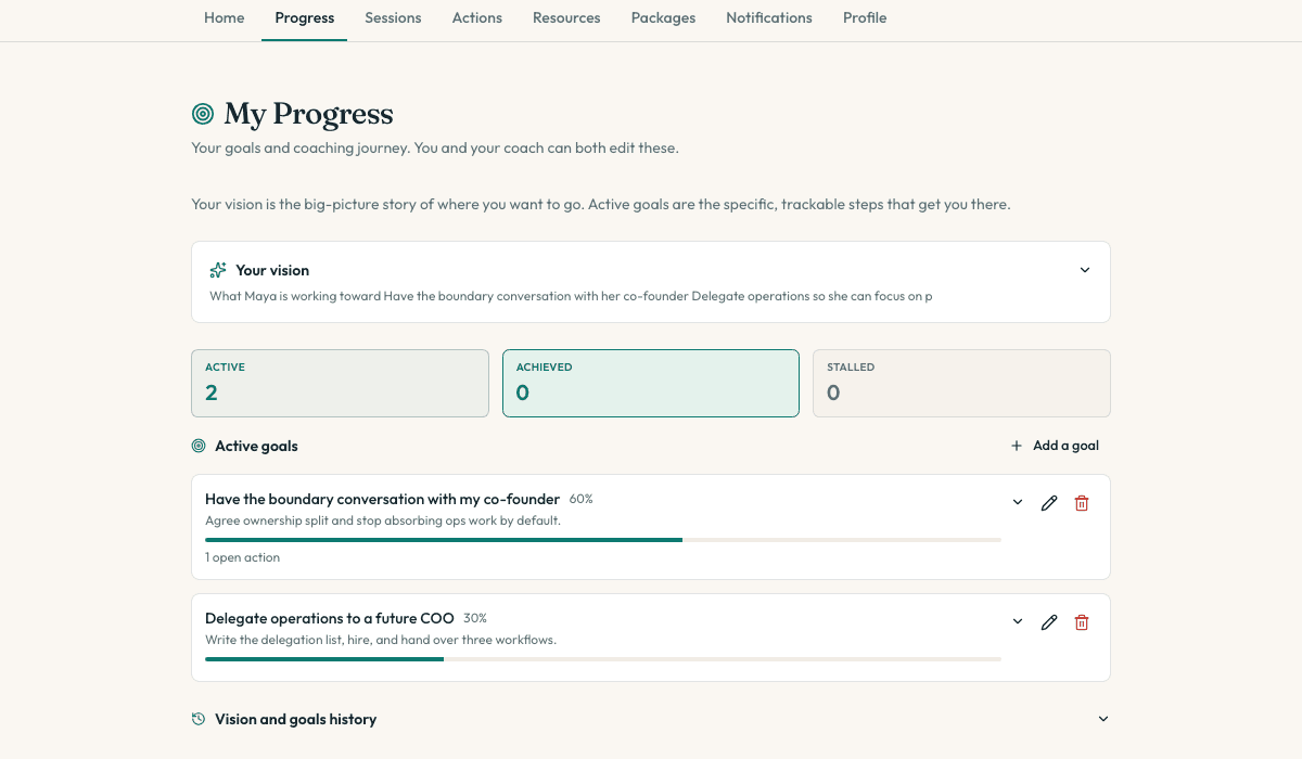 The client portal's progress view
